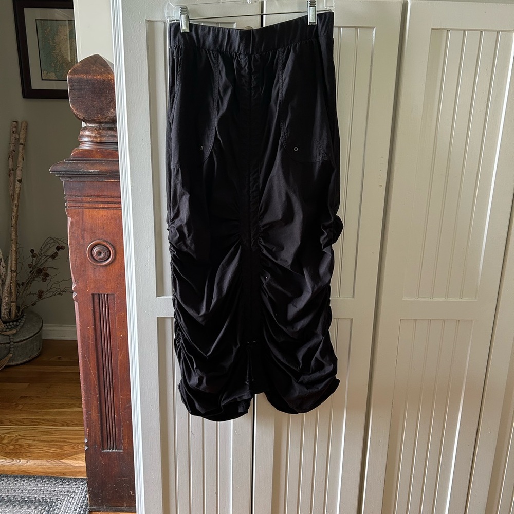 Wearables Black Ruched Midi Skirt with Drawstring Front & Back